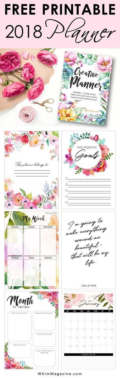 Get your FREE 2018 planner now! Click to download your free printable planner from Whim Magazine - instant download!