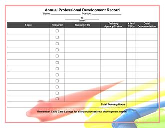 a printable child care training record to keep track of annual training record sheet template