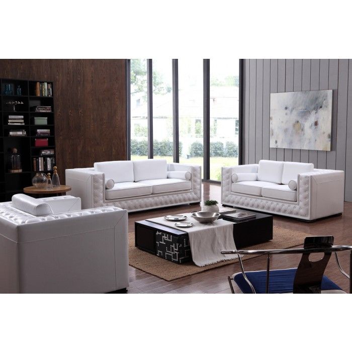 Divani Casa Dublin Modern White Leather Sofa Set W/ Buttons Divani Casa Dublin Modern White Leather Sofa Set W/ Buttons