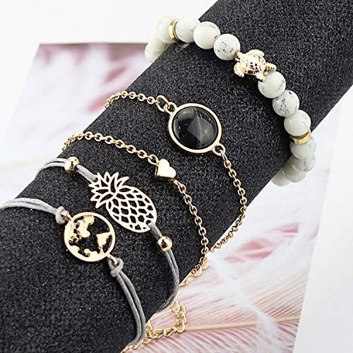 AIGE-Store Turtle Pendant Layered Map Bead Bracelet Set Tree of Life Multi-Layer Tassels Boho Woven Bracelet for Women