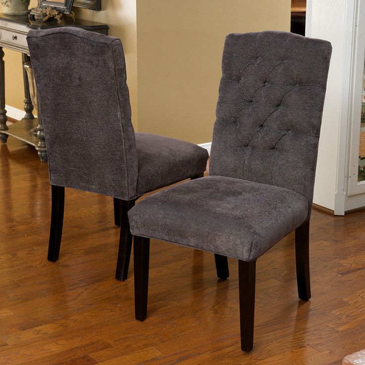 Set Of 4 Elegant Gray Linen Upholstered Parsons Dining Chairs W Tufted Back Fabric Linen Upholstered Parsons Dining Chairs, Upholstered Dining Arm Chairs Canada