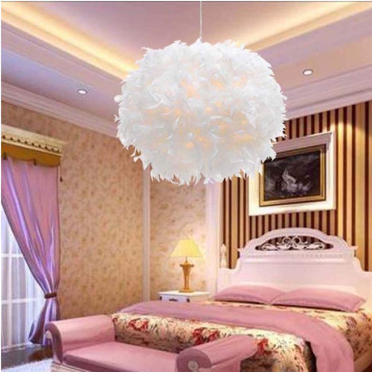 White Feather Chandelier Lamp Romantic Bedroom Livingroom Modern Romant Plug In Pendant Light Shade White Feather Chandelier Lamp, Pom Chandelier Wall Hanging Lights