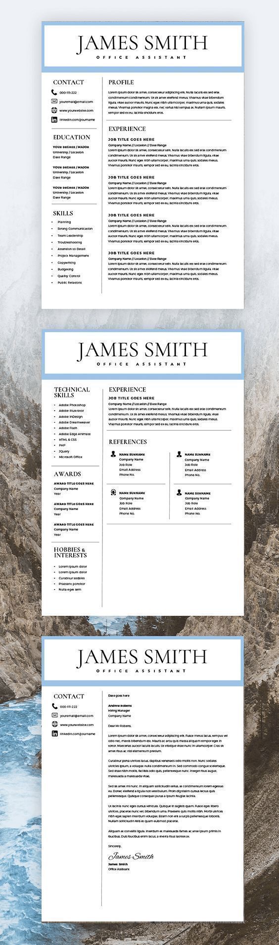 Resume Template for Men - Writer Resume Template for Word & Pages - 2 Pages Resume - Cover Letter - Curriculum Vitae - Instant Download - CV