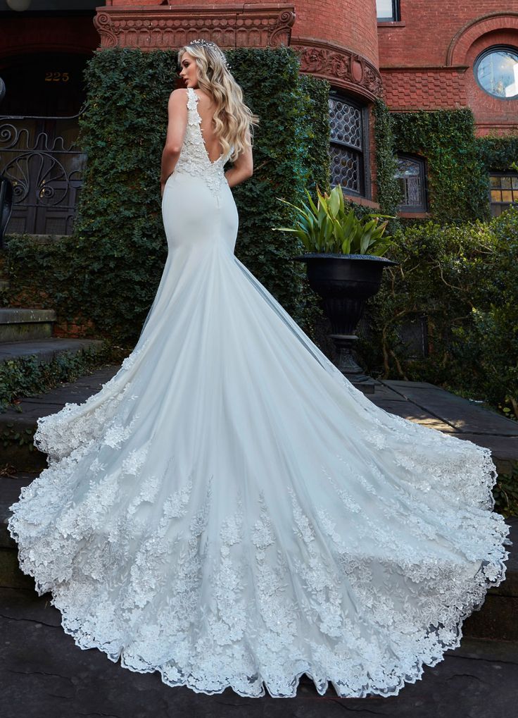 plunging lace halter wedding dress