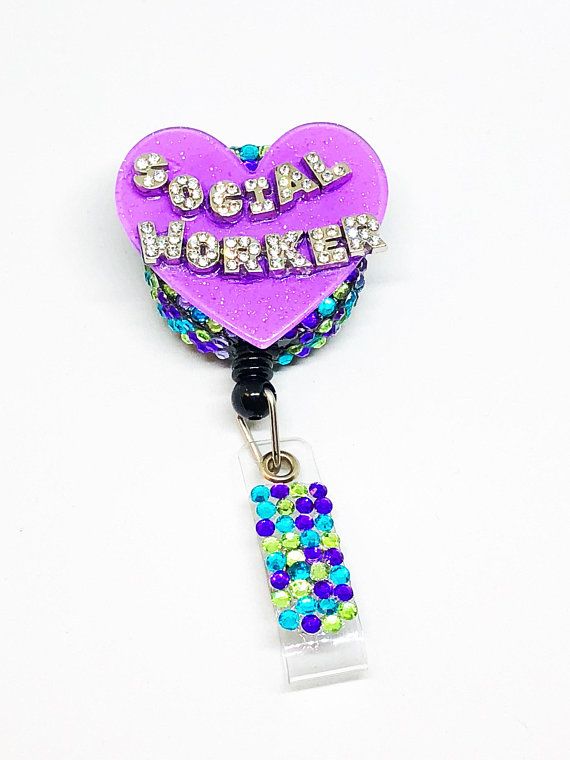 Hospital Staff Gift MSW Badge Reel Social Worker Id Holder Rhinestone Badge Reel Social Worker Retractable Badge Reel