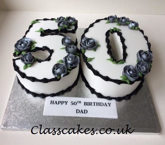 Number 50 Birthday Cake With Silver Roses Zo Bday Birthday Cakes