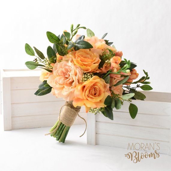 Boho Bouquet Silk Wedding Bouquet Bridal Bouquet Peach Roses