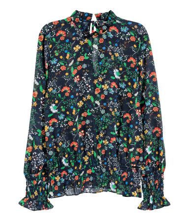 Crinkled Chiffon Blouse Dark Blue Floral Women H M Us Sifon Bluzlar Bluz Uzun Kollu Crinkled Chiffon Blouse Dark Blue Floral Women H M Us Sifon Bluzlar Bluz Uzun Kollu