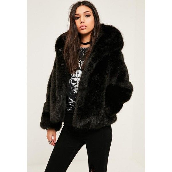 Black Hooded Faux Fur Short Coat 78 Liked On Polyvore Featuring Outerwear Coats Imitation Coa Clothes Design Black Hooded Faux Fur Short Coat 78, Fur Hooded Coat Short