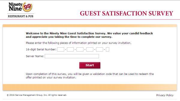 participate in 99 restaurants survey to earn redeemable restaurants survey