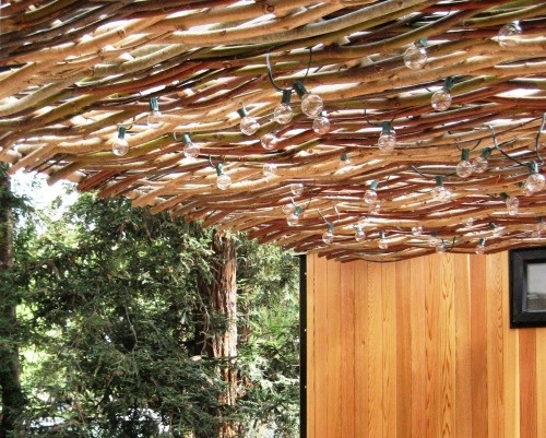 Shade And Lighting Out Of Woven Willow Branches Patio Inspiration Sail Outdoor Living Areas Woven Willow Branches, Willow Branch Outdoor Living