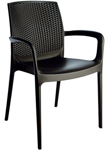 Stackable Patio Dining Armed Chair Black 4 Piece Set Heavy Duty Plastic Rattan Look Back Arm Wooden Kitchen Table Chairs Stackable Patio Dining Armed Chair, Black Plastic Stackable Outdoor Chairs