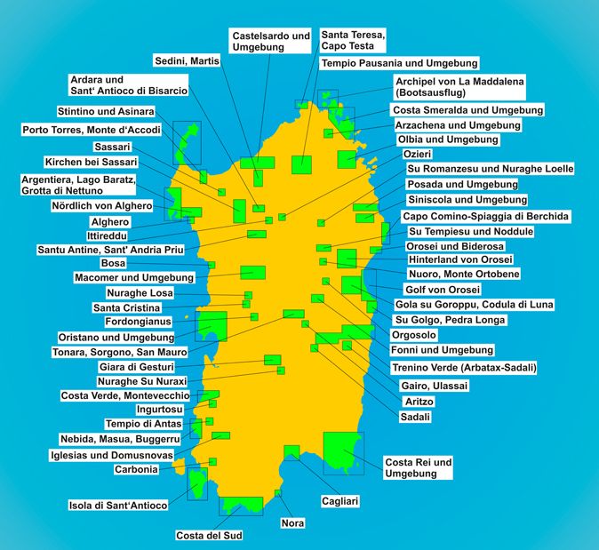 Karte Sehenswürdigkeiten Sardinien Karte Sehenswürdigkeiten Sardinien
