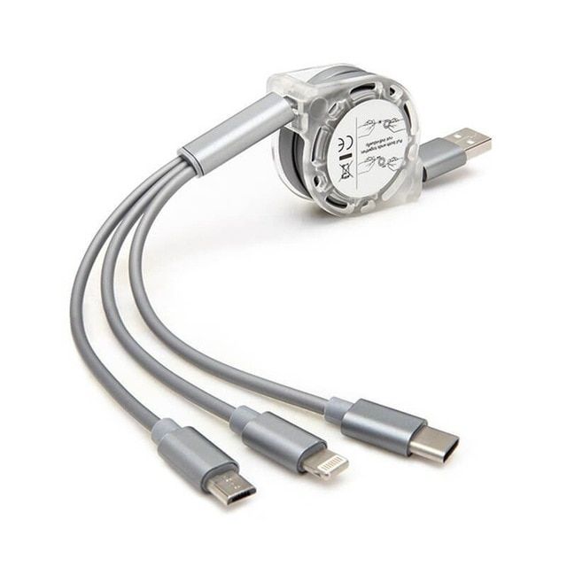 Vector 3 in 1 USB Retractable Charging Cable Use for iOS and Android Phone