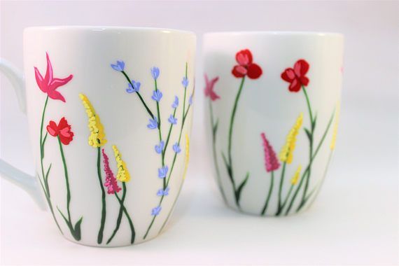 Tasse Mit Mohnblumen Auf Blauem Grund Mohn Mohnblume Blumen