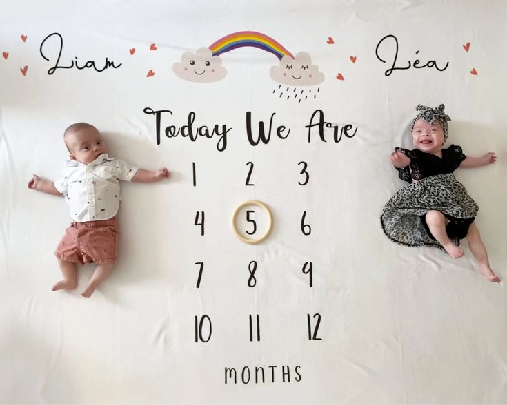 Personalised Rainbow Milestone Blanket Twins Monthly Blanket Twins Milestone Mat Twins Baby Gift Twin Girls Age Mat Twins Shower Gift