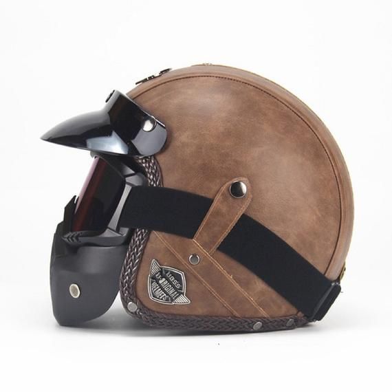 Open Face Leather Helmets 3 4 Motorcycle Chopper Bike Vintage Helmet With Goggle Mask Harley - Vintage Leather Motorcycle Helmets Open Face Leather Helmets 3 4 Motorcycle Chopper Bike Vintage Helmet With Goggle Mask Harley - Vintage Leather Motorcycle Helmets