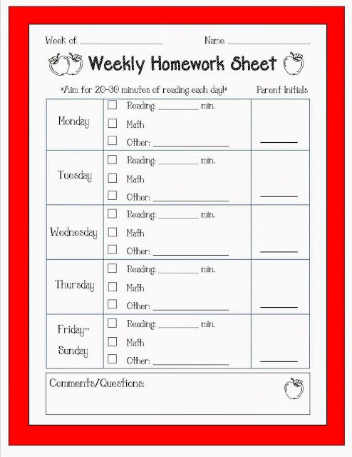 homework log sheet