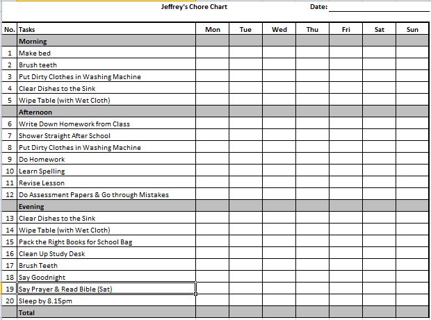 monthly chores