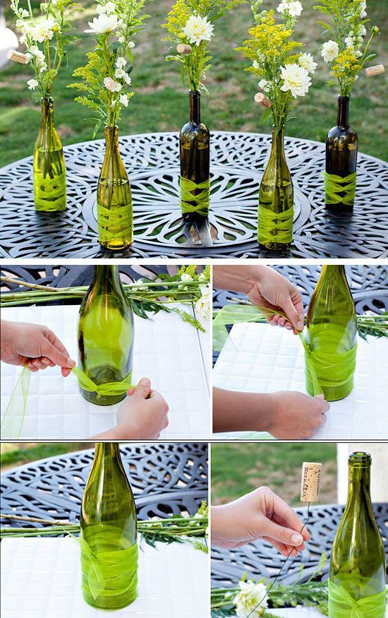 DIY Wine Bottle Vases | Click Pic for 26 DIY Wedding Centerpieces on a Budget | ...