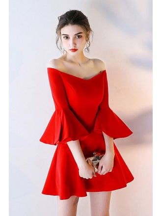 Gorgeous Off Shoulder Red Homecoming Dress with Sleeves