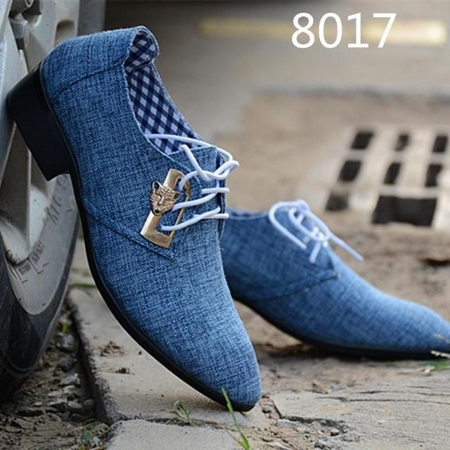 Blivener Mens Flat Casual Shoes Lace Up Oxford Blue US 6.5