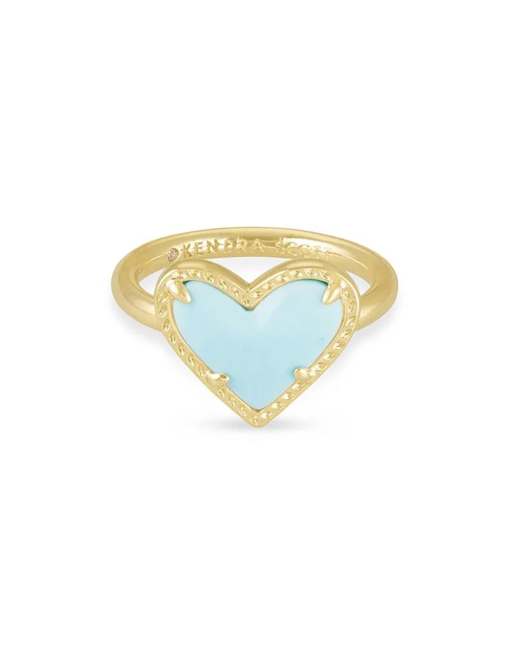 Ari Heart Gold Band Ring in Light Blue Magnesite Kendra Scott