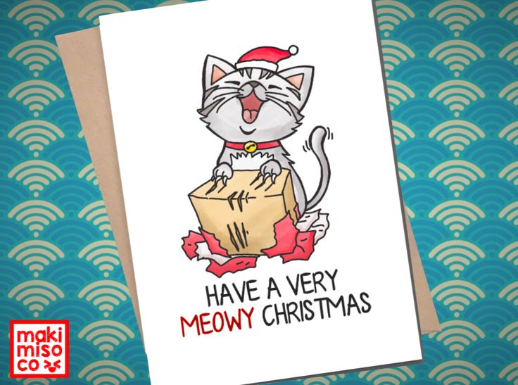 share the holiday spirit with this super cute cat meowy christmas card