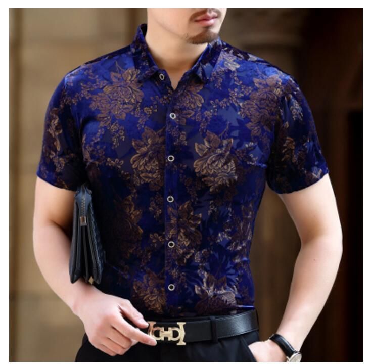 Men/'s Summer Casual Floral Plaid Short Sleeve Lapel Shirts T-Shirt Tops Hollow