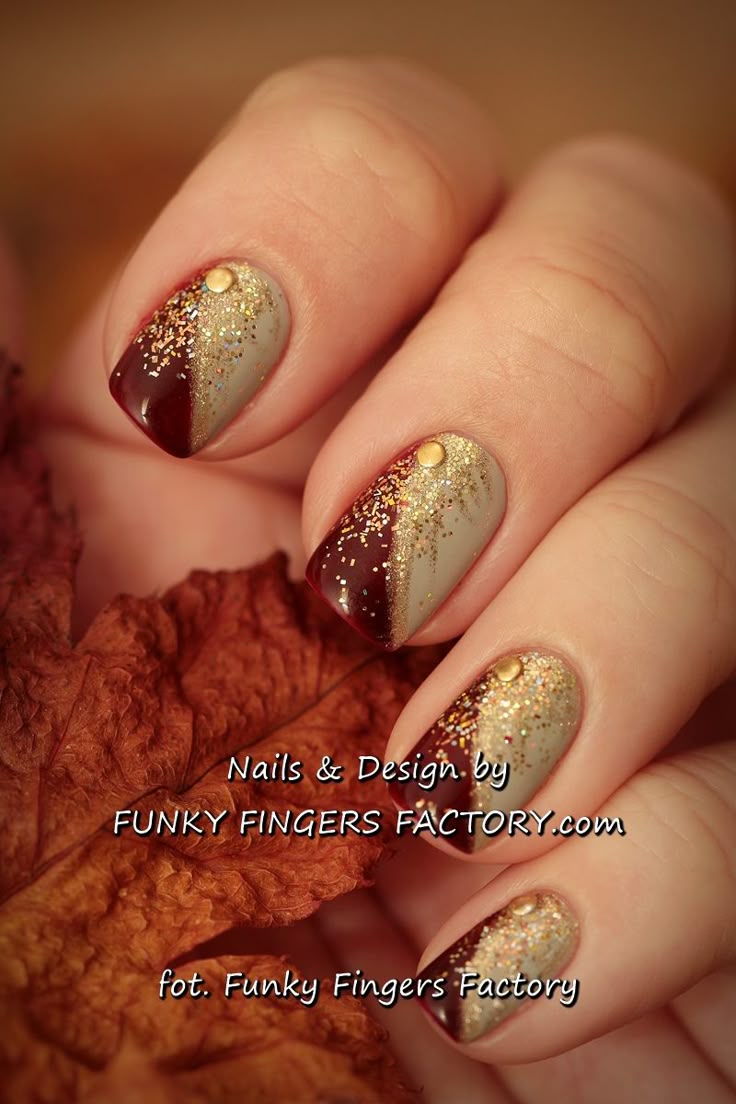 Best 25+ Thanksgiving Nails Ideas Only On Pinterest Thanksgiving Gelish Autumn Nails with Gold Glitters and Studs by www.funkyfingersfactory.com. Thanksgiving ... - Best 25+ Thanksgiving Nails Ideas Only On Pinterest Thanksgiving