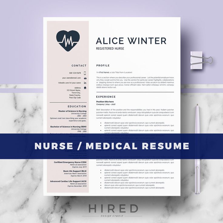 Nurse Resume Template for Word: Natalie - 100% Editable. - Instant Digital Download. - US Letter & A4 size format included. - Mac & PC Compatible using Ms Word. Medical Resume Template for MS Word. If you like this template but you are not a Doctor or a Nurse, you can adapt the template for your profession. All our templates are easily editable 100% ► PROMO CODES: --> Get 30% OFF on 2 templates with the code HIRED30 --> Get 35% OFF on 3 templates with the code...