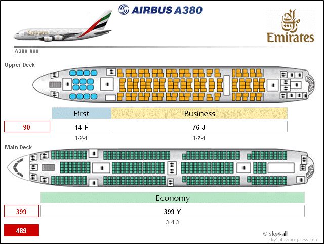 Схема салона Аэробус А380 Эмирейтс