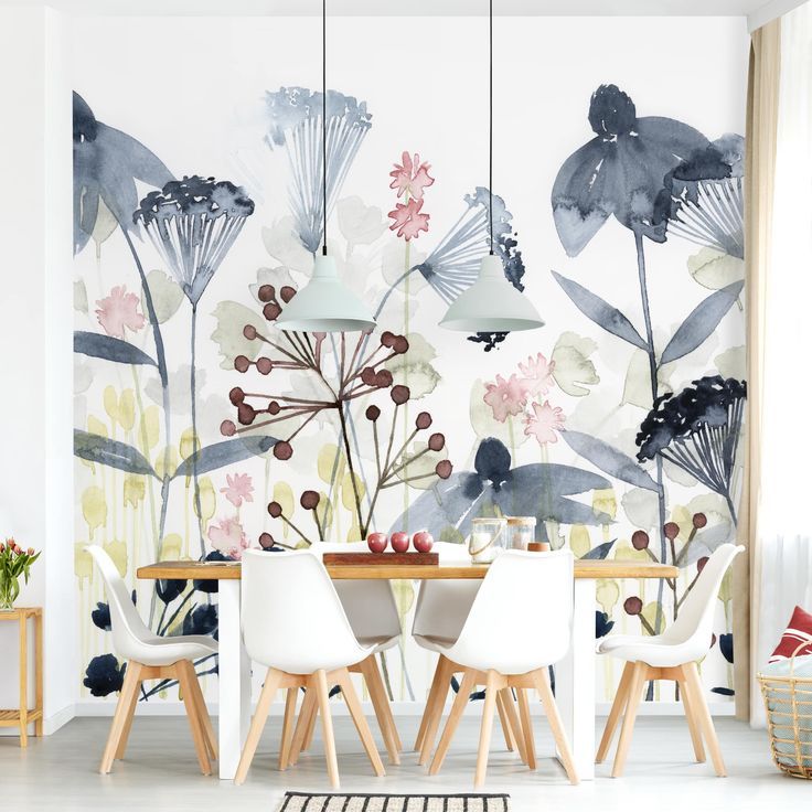 Tapete Selbstklebend Wildblumen Aquarell I Aquarell Malerei Kunstwerke An Deiner Wand Esszimmer Wandgestaltung Wandbild Wand Bemalte Wande Tapeten