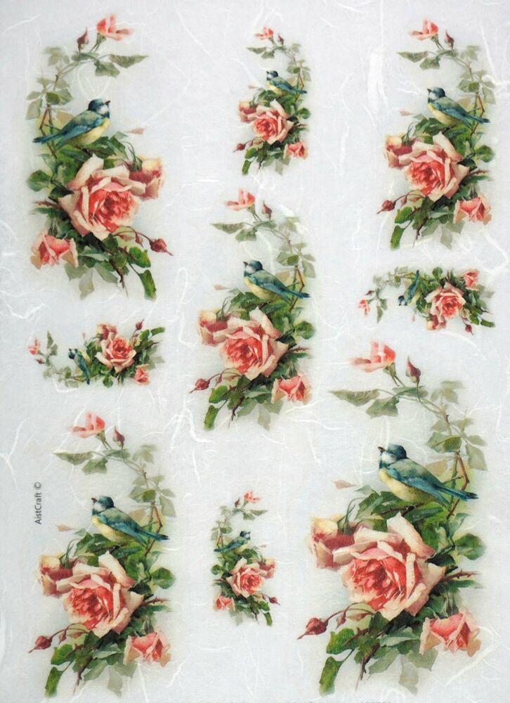 Rice Paper for Decoupage Scrapbook Craft Sheet Vintage roses small