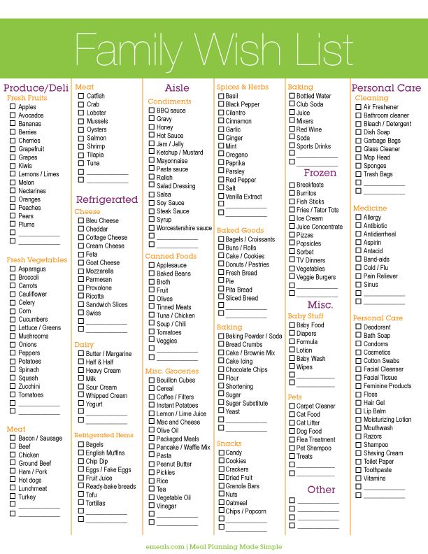 lists of groceries