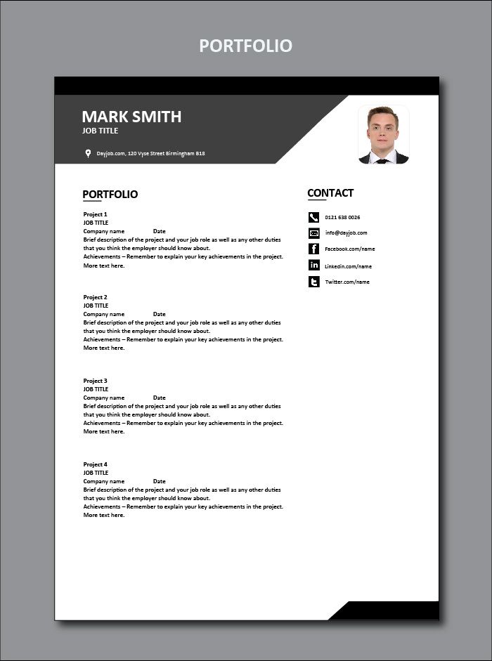 portfolio list your achievements cv resume skil modern resume dayjob cv template