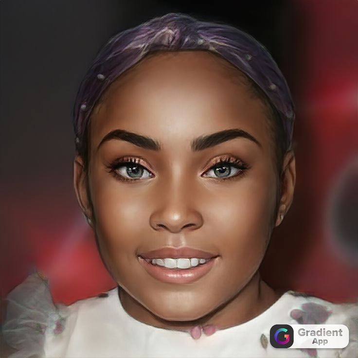 a digital painting of a woman's face with purple hair and white shirt on