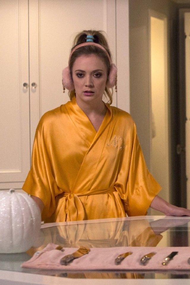 Samantha Bridal Silk Kimono Robe in Orange. Scream Queens