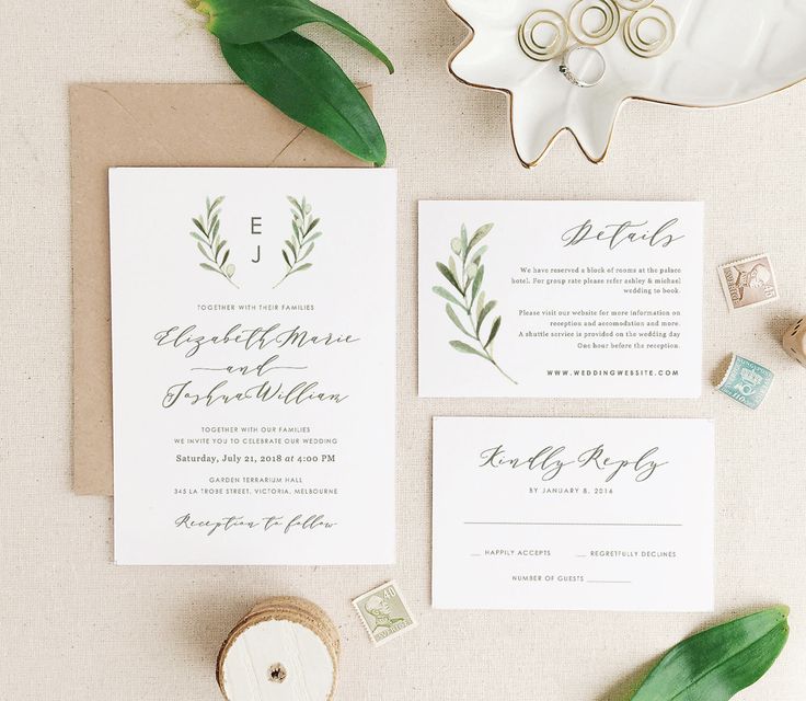 Greenery Wedding Invitation Template, Printable Wedding Invitation Suite, Olive Wedding, Calligraphy | Edit in Word or Pages by PaperDainty on Etsy https://www.etsy.com/listing/505222460/greenery-wedding-invitation-template