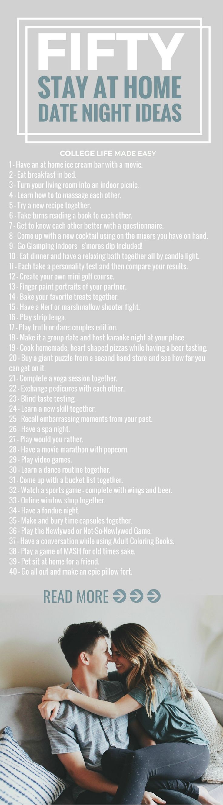 50 Stay at Home Stay at Home Date Night Ideas / List of Cheap, Frugal, Budget, F...