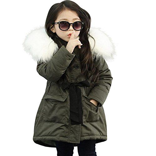 Kehen Fashion Kids Boys Girls Winter Long Jacket Padded Puffer Coat with Faux Fur Hood