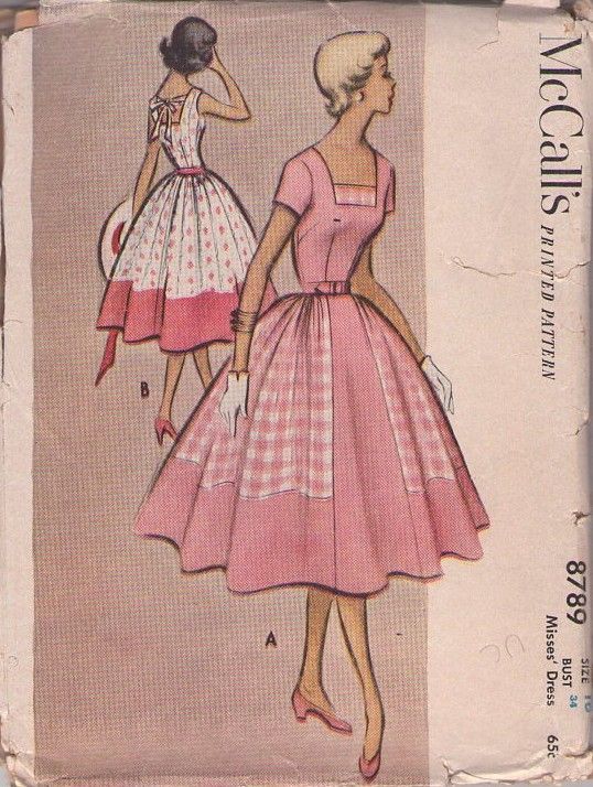 McCalls 8789 Vintage 50s Sewing Pattern FESTIVE Rockabilly Contrast Side Insets Full Skirt Square Neck McCalls 8789 Vintage 50s Sewing Pattern FESTIVE Rockabilly Contrast Side Insets Full Skirt Square Neck