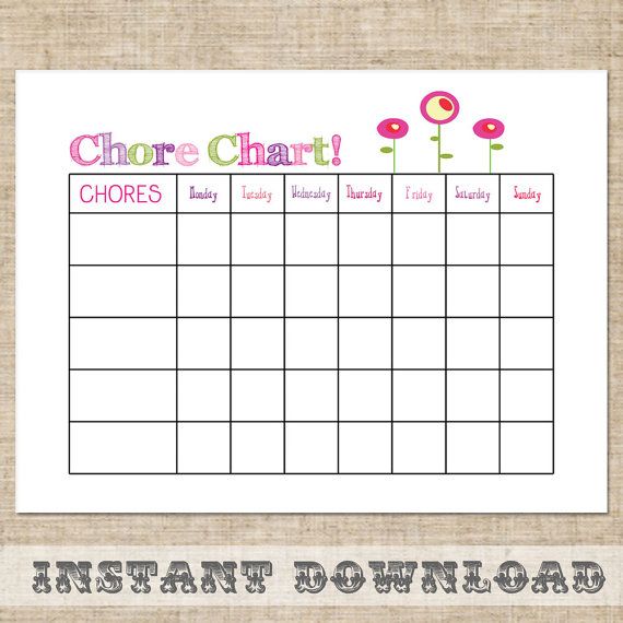 Printable Instant Download Girls Chore Chart by InkaDinkDesigns, 2.50 Printable Instant Download Girls Chore Chart by InkaDinkDesigns, 2.50