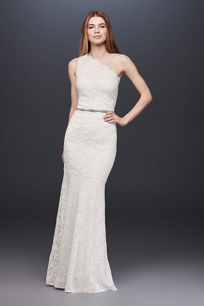 Db Studio Scalloped One Shoulder Lace Sheath Gown 183668db