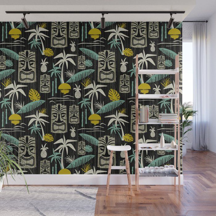 With Our Wall Murals You Can Cover An Entire Wall With A Rad Design Just Line Up The Panels And Stick T Black Walls Mid Century Modern Wallpaper Wall Murals