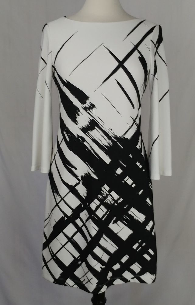 Muse For Boston Proper Shift Dress Size 6 White Black Brush Stroke Muse For Boston Proper Shift Dress Size