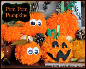 pom pom pumpkins kids halloween craft idea