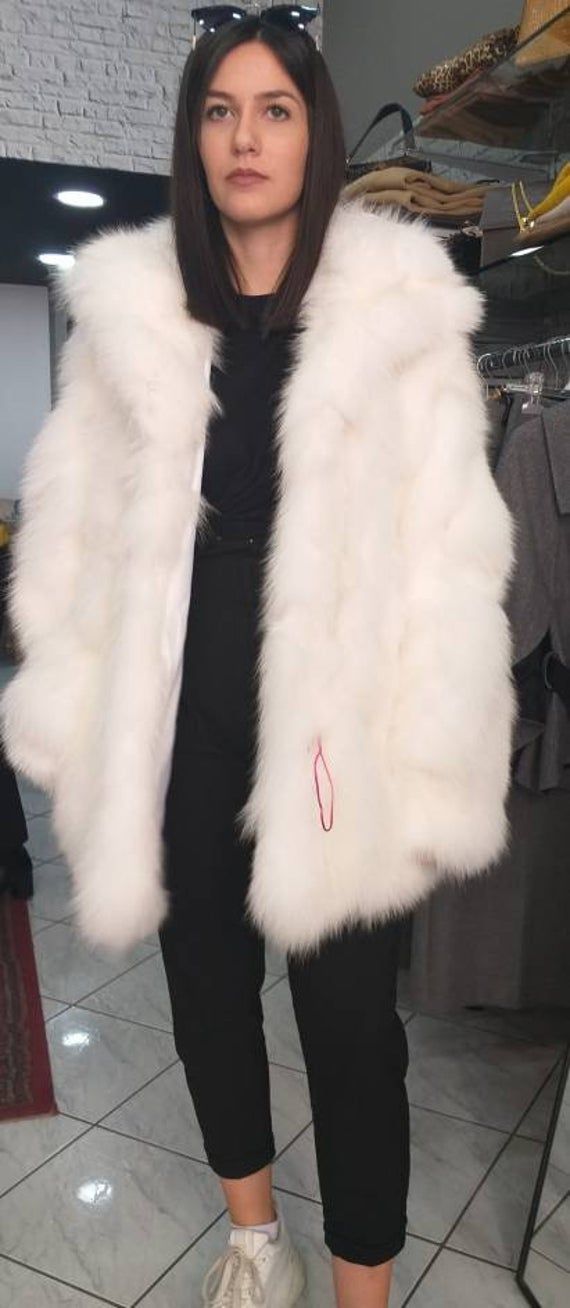 White Fox Hooded Furcoatbrand New Real Natural Genuine Fur Coat Fox Fur Coat, Genuine White Fox Fur Coat