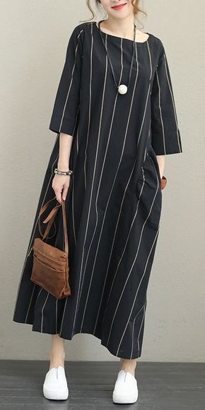 FALL STRIPED LOOSE MAXI DRESS FOR WOMEN Q1337