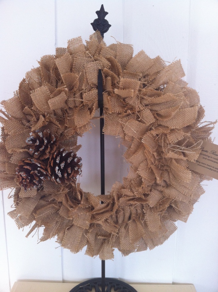 warm beige burlap wreath and pinecone by rusticrosed on diy burlap christmas wreaths